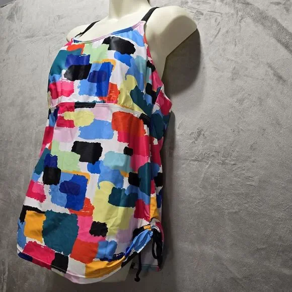 Holipick Tankini Top Swimsuit Top Size XL‎ Racerback U Neck Tie Side Drawstrings - Picture 2 of 7